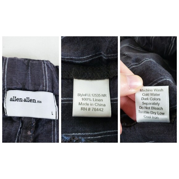 Allen Allen Striped Ankle Linen Pants Womens L Gray Coastal Scandi Minimalist - Picture 9 of 9